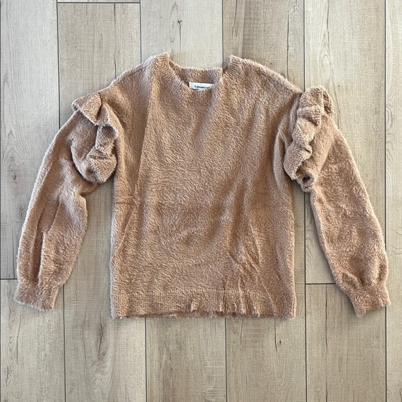 Francesca's Collections Sweaters - Fuzzy Brown Sweater with Ruffled Sleeves
